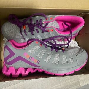 Reebok Gray Sneakers with Pink and Purple Accents